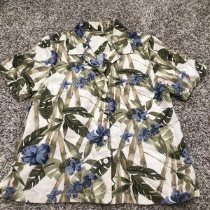 khakis womens button up short sleeve leaf floral design pocket size medium
